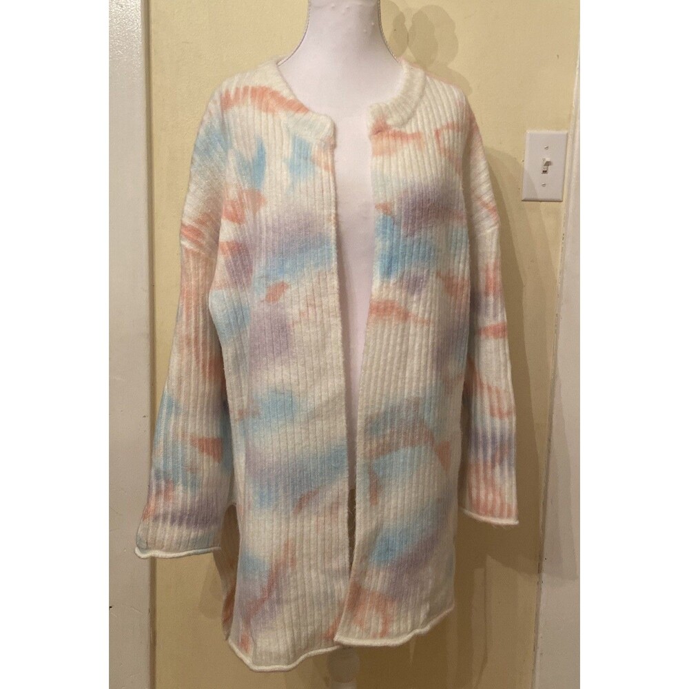 Pol Cardigan tie-dye open Front Soft Pastels Womens Small Roomy Oversized Nwot